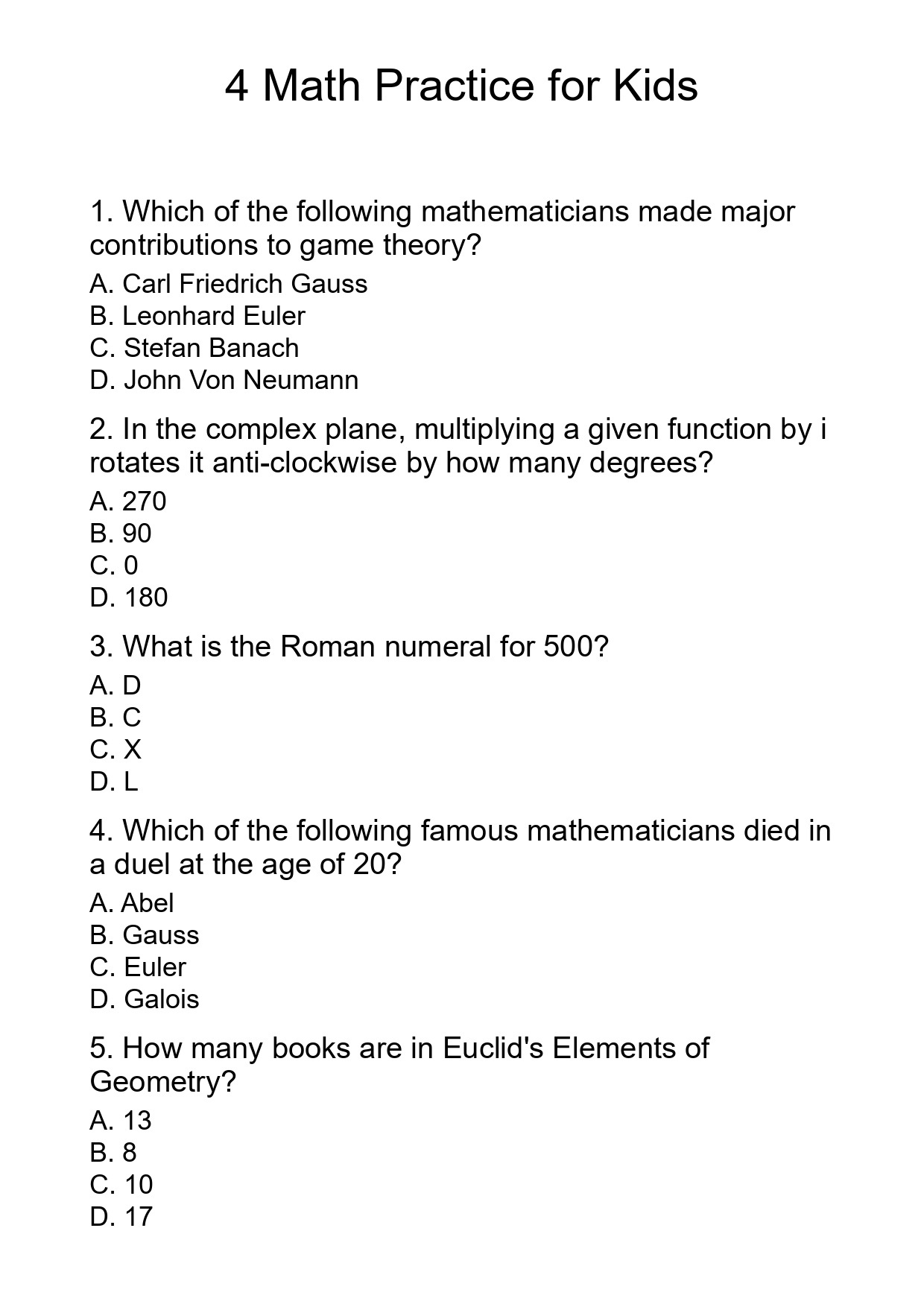 4 Math Practice for Kids