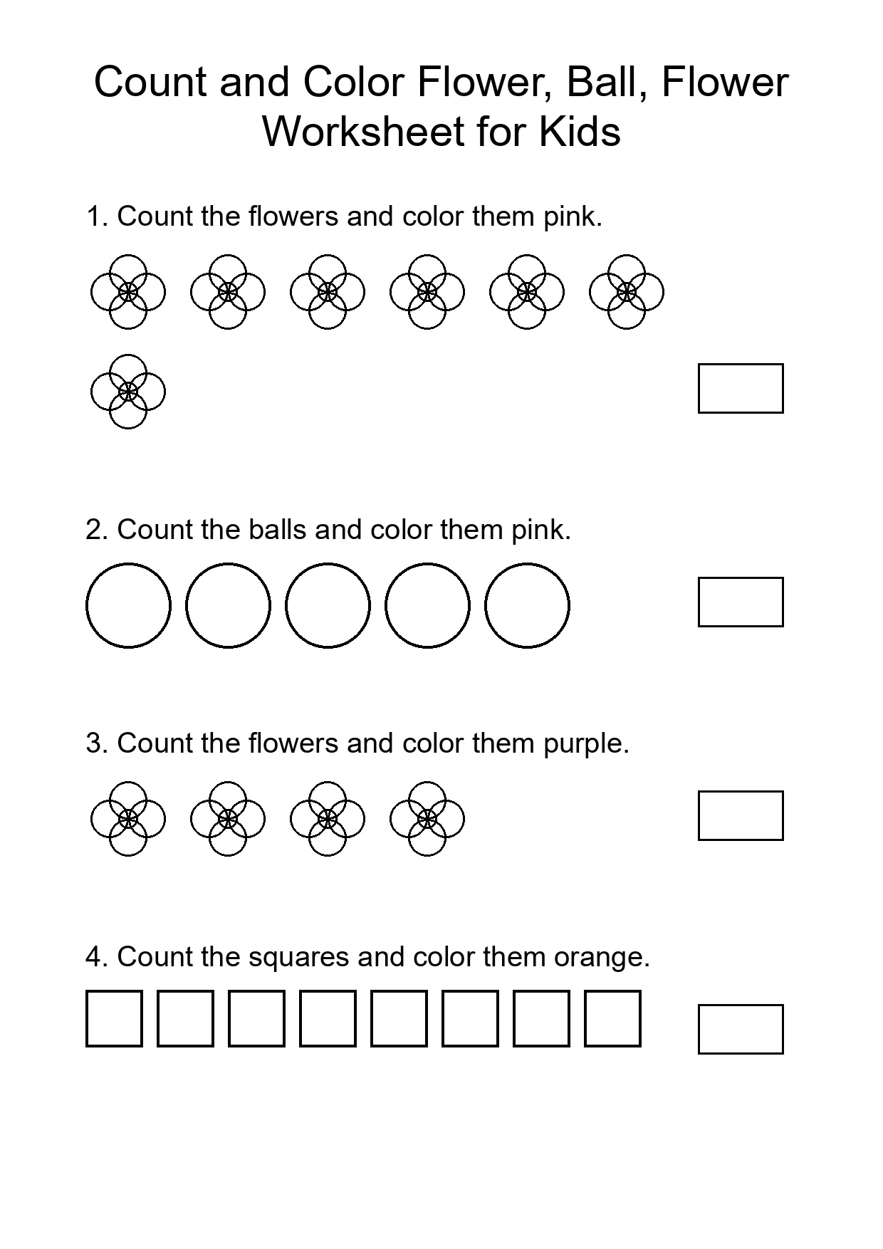 Count and Color Flower, Ball, Flower Worksheet for Kids