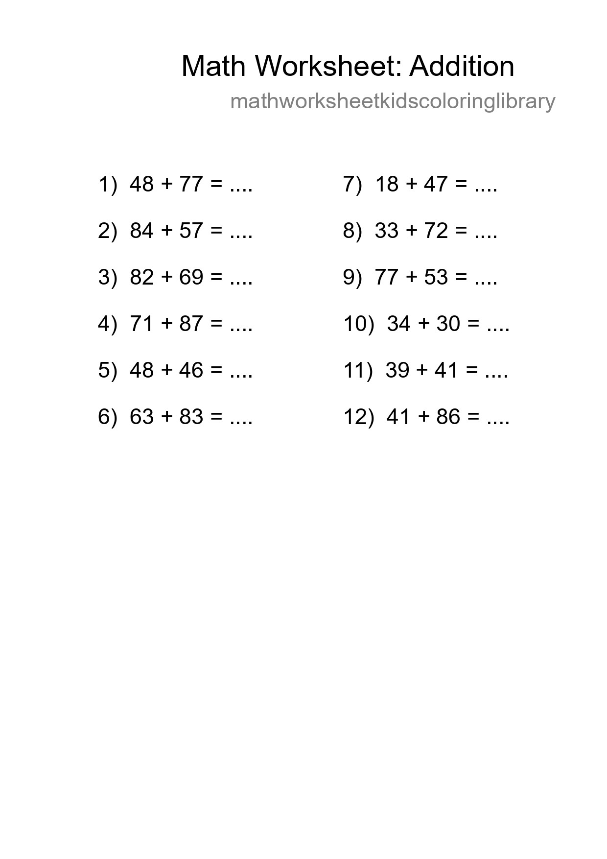 Free 12 Addition Math Worksheet For Grade 3 With Answers - Part 23