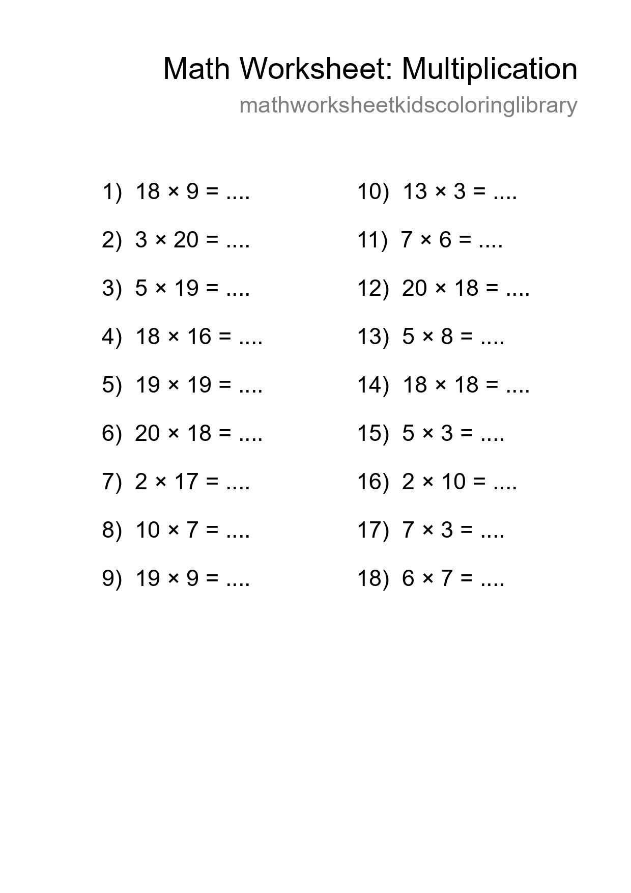 Free 18 Multiplication Math Worksheet For Grade 2 With Answers - Part 18