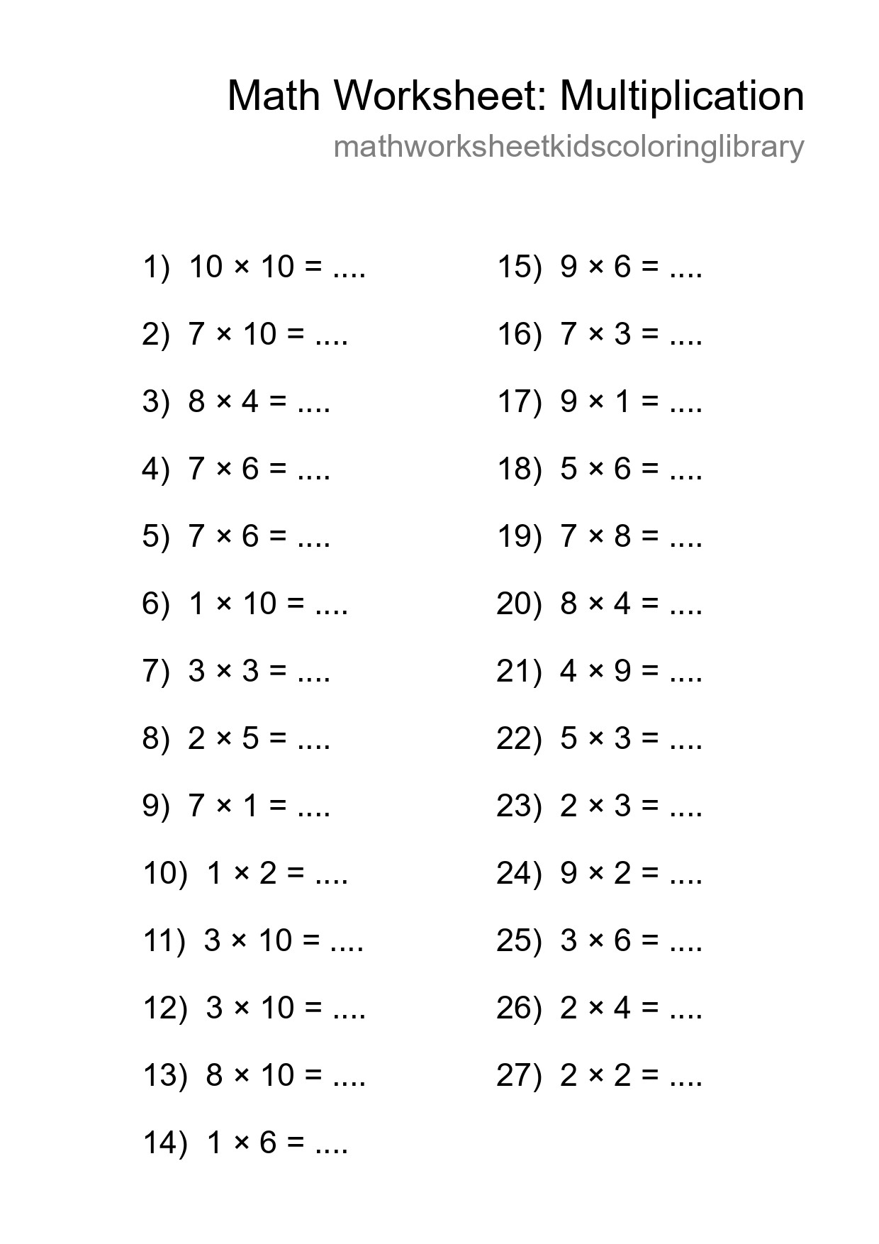 Free 27 Multiplication Math Worksheet For Grade 1 - Part 40