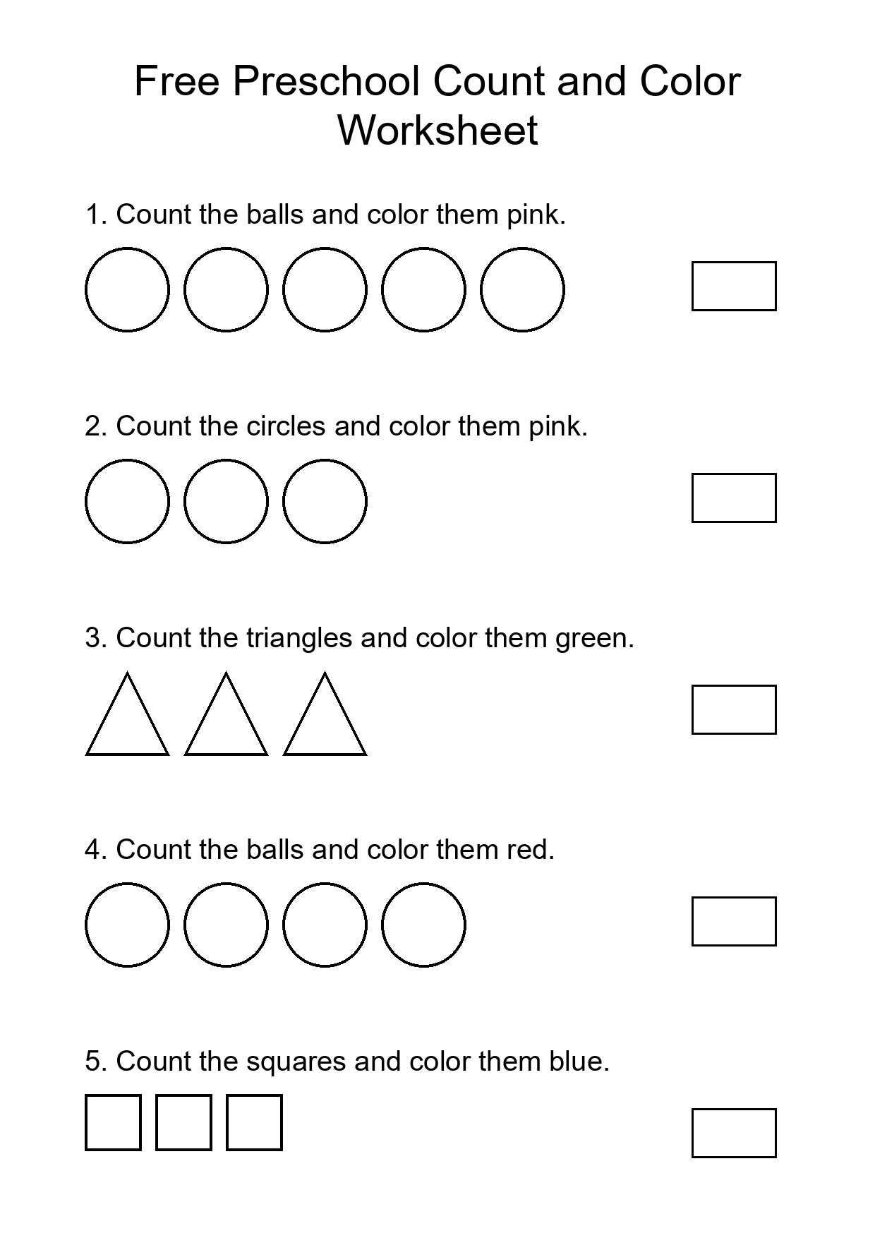 Free Preschool Count and Color Worksheet