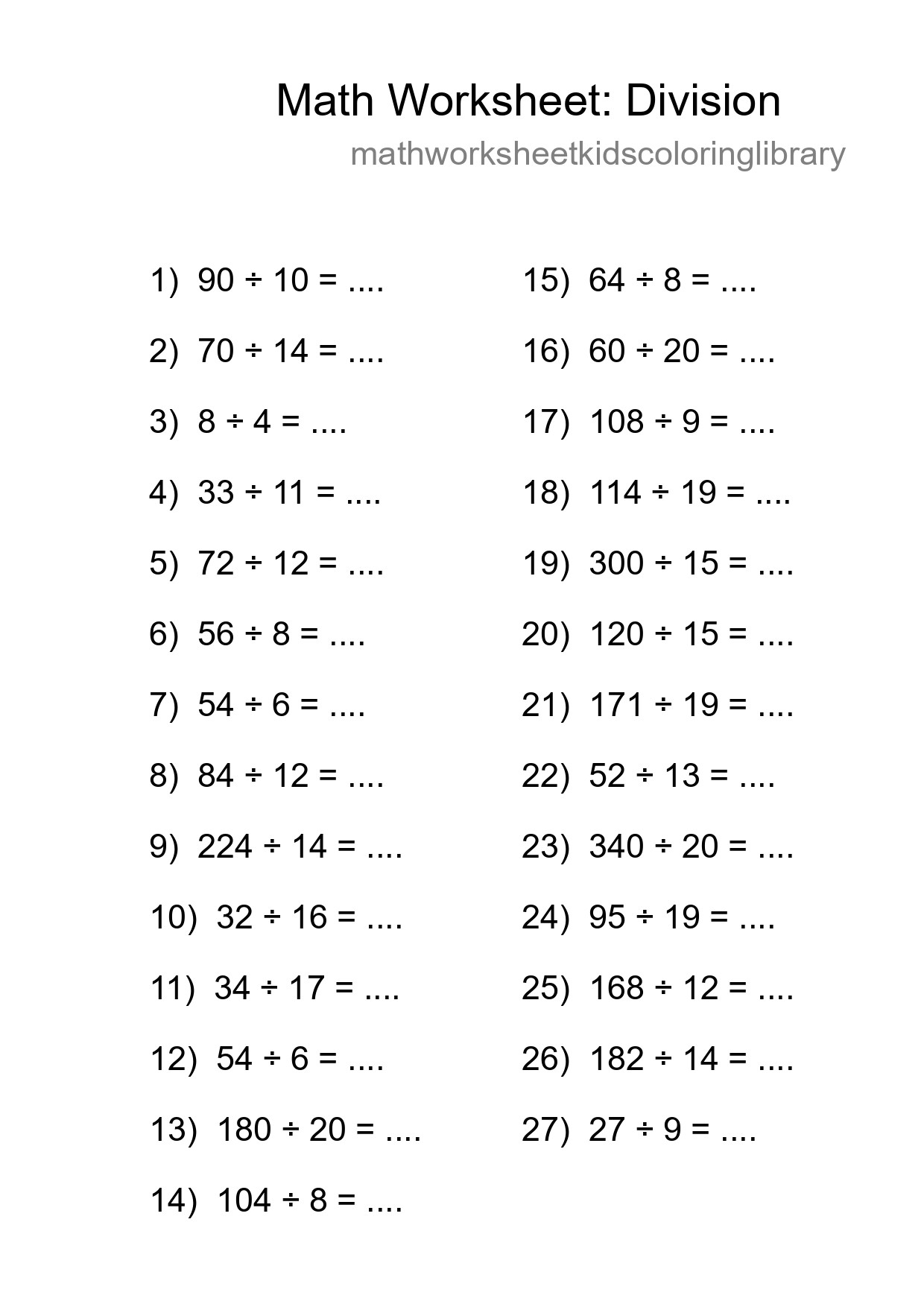 Grade 2 Division Practice Worksheet (27 Problems) - Part 4