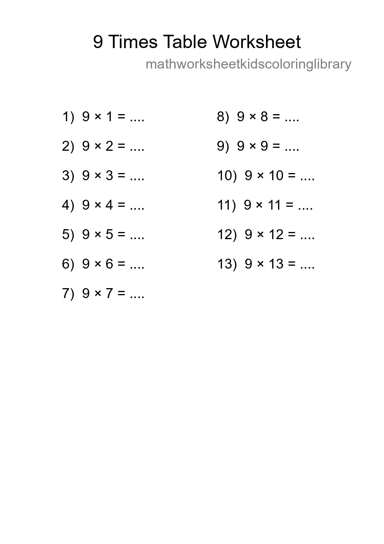 Grade 3 Multiplication Table 9 Practice - Part 9
