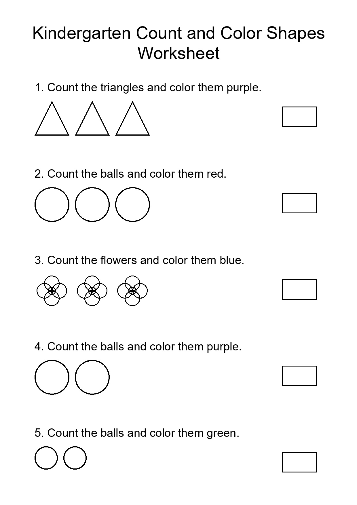 Kindergarten Count and Color Shapes Worksheet