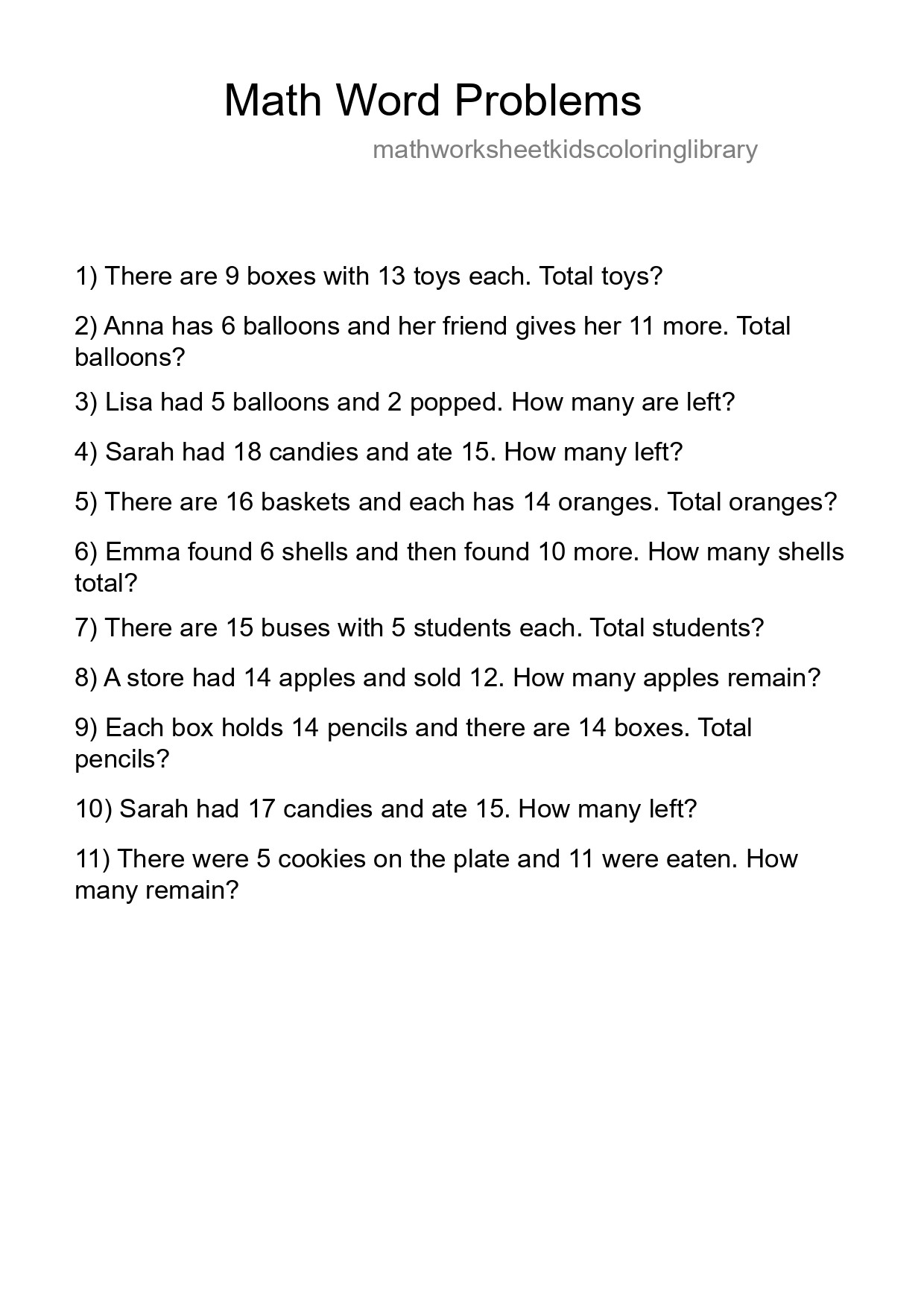Math Word Problem Worksheet