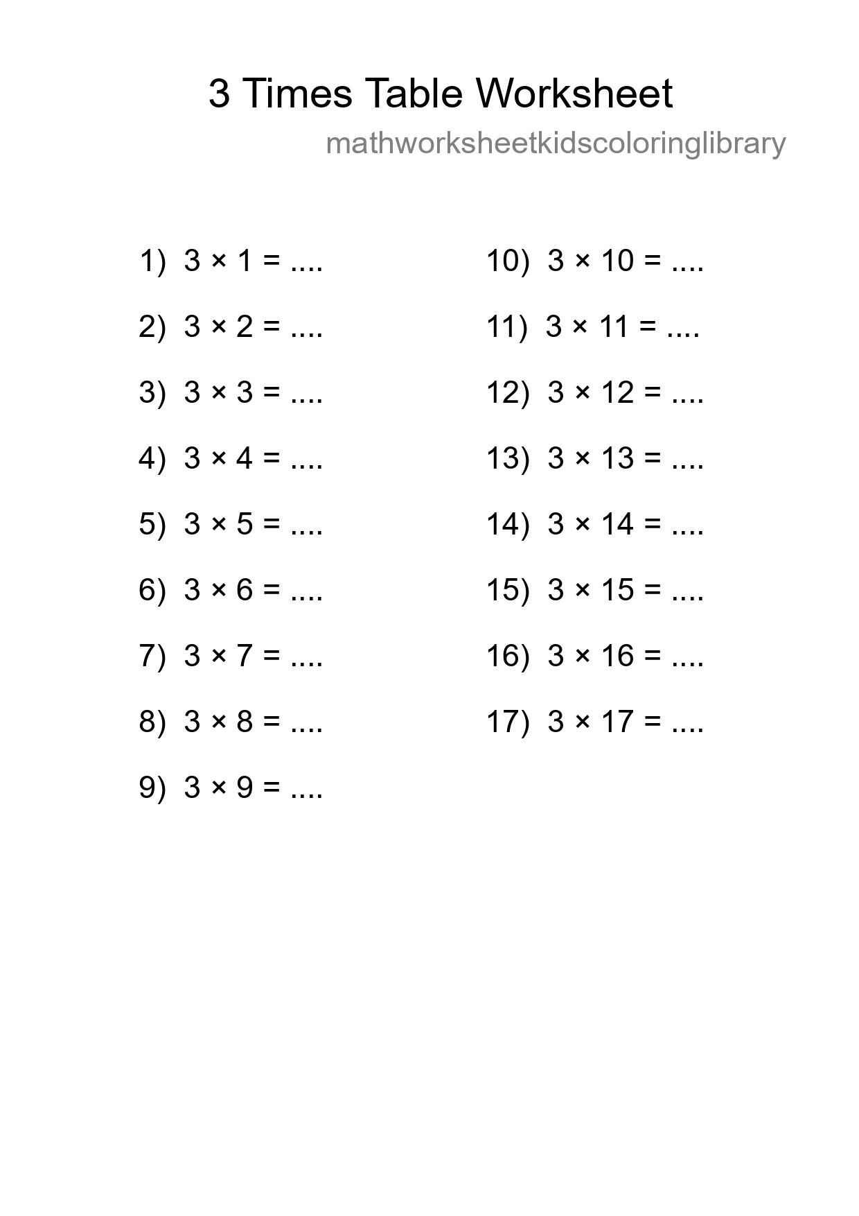 Printable 3 Times Table Worksheet For Grade 2 - Part 31