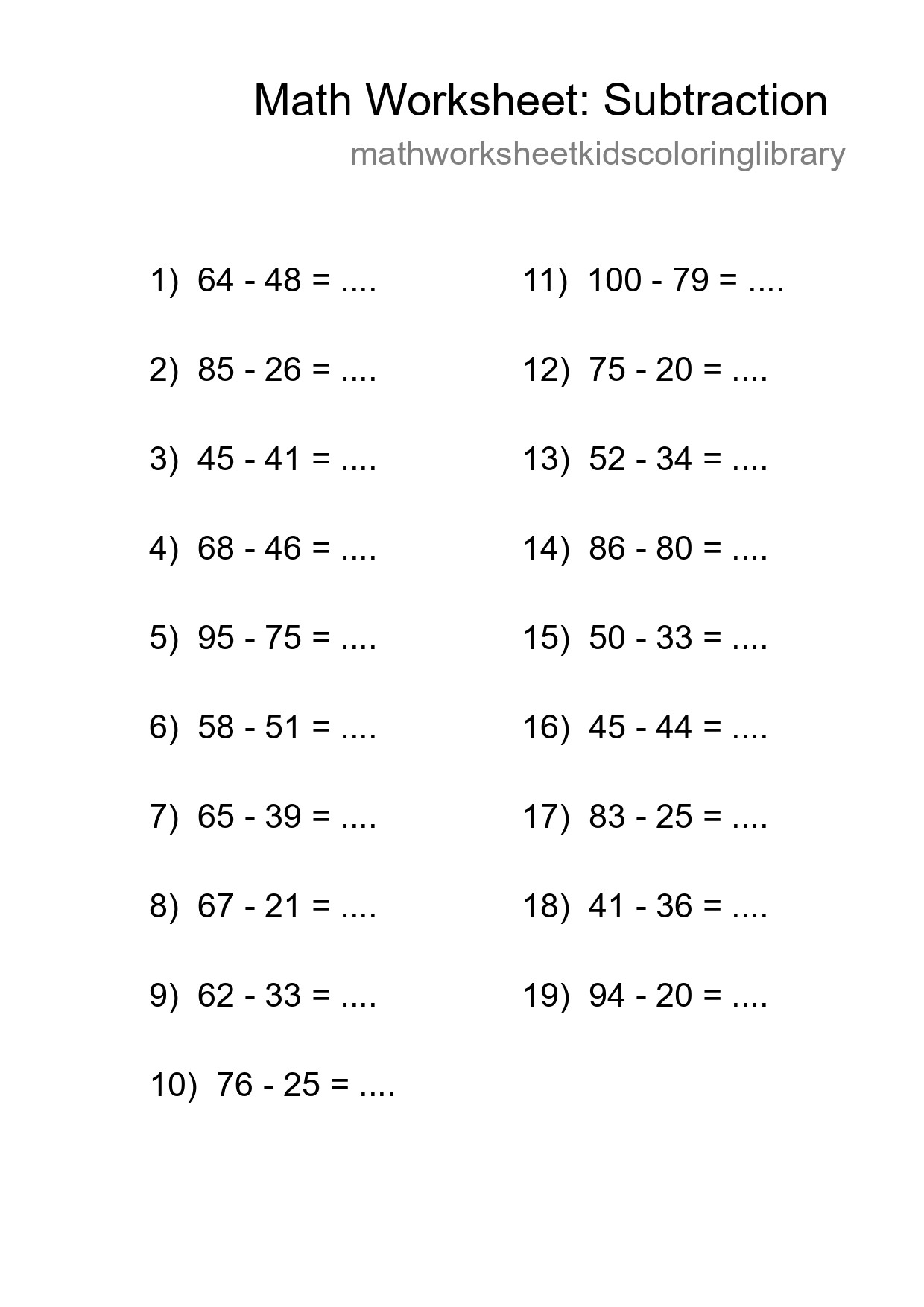 Printable Free 19 Subtraction Math Worksheet For Grade 3 - Part 41