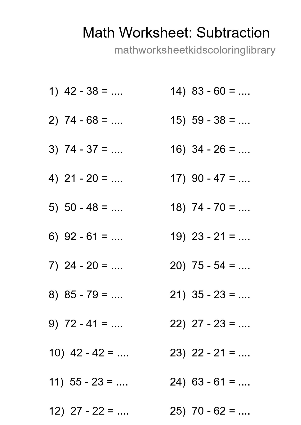 Printable Free 26 Subtraction Math Worksheet For Grade 3 - Part 30